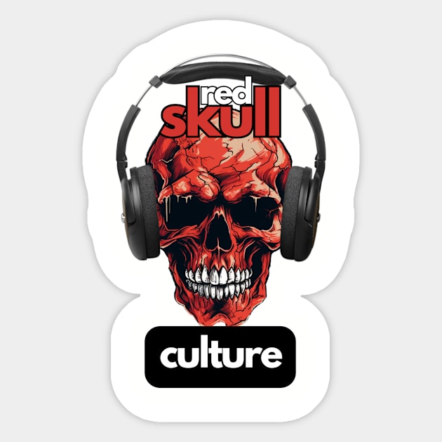 Red Skull Culture, Festival t-shirt, Unisex t-shirt, tees, men's t-shirt, women's t-shirt, summer t-shirt, trendy t-shirt, headphones Sticker by Clinsh Online 